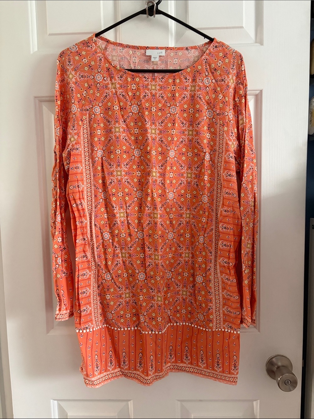 J. Jill Bohemian Floral Print Aztec Vibrant Tunic Blouse Top Size M